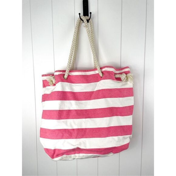 VS Victorias Secret Take Me to the Beach Pink Stripe Rope Beach Tote - Picture 3 of 9